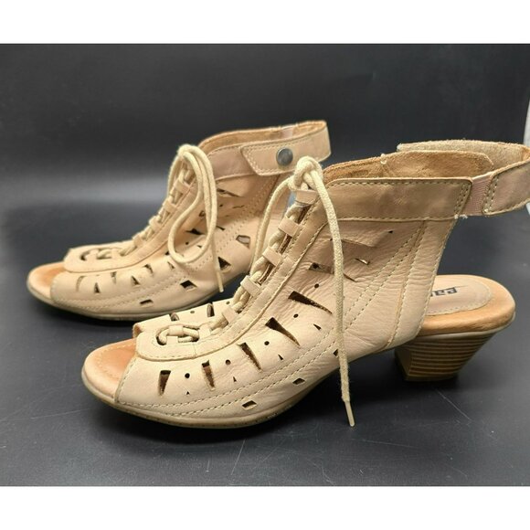 Earth Sandals Kristen Leather Upper Peep Toe Heeled 6.5B With Lace Up JJ4013 - Picture 3 of 13